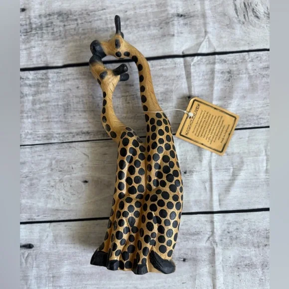 Asia Overland Hand Carved Wood Giraffes Statue Figurine Painted Brown NEW NWT - Picture 5 of 9